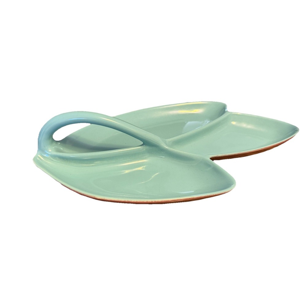 Mid-Century Modern Gabriel Winfield Divided Leaf Serving Dish Turquoise Burgundy